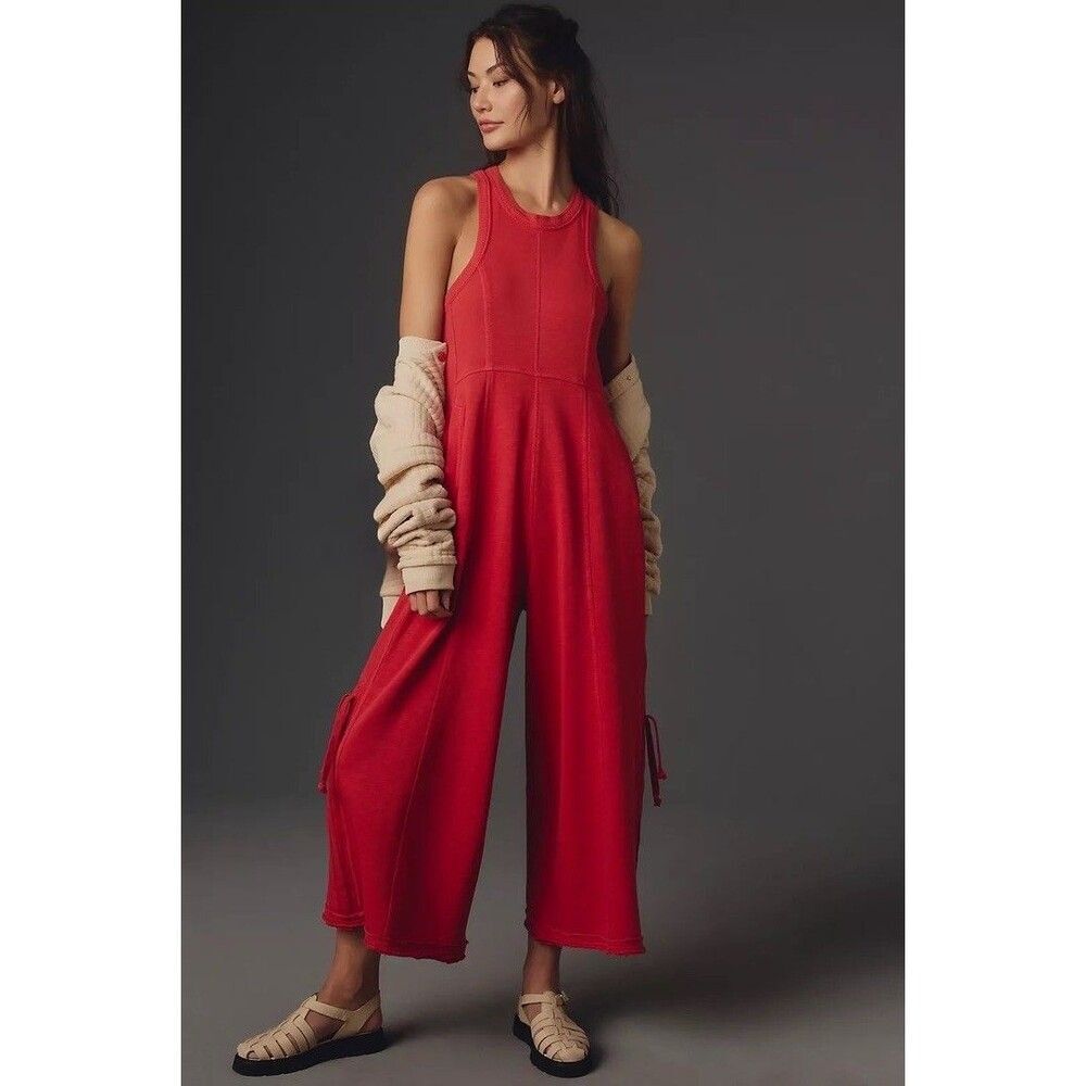 Anthropologie Daily Practice Seamed Wide-Leg Jumpsuit One-Piece Red XXSP NEW